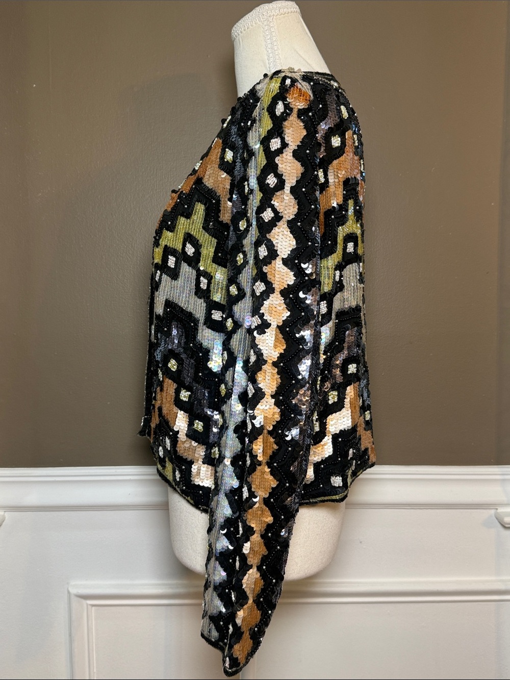 Sténay 100% Silk Beaded Sequin Jacket S Vintage Art Deco Evening - Picture 2 of 13